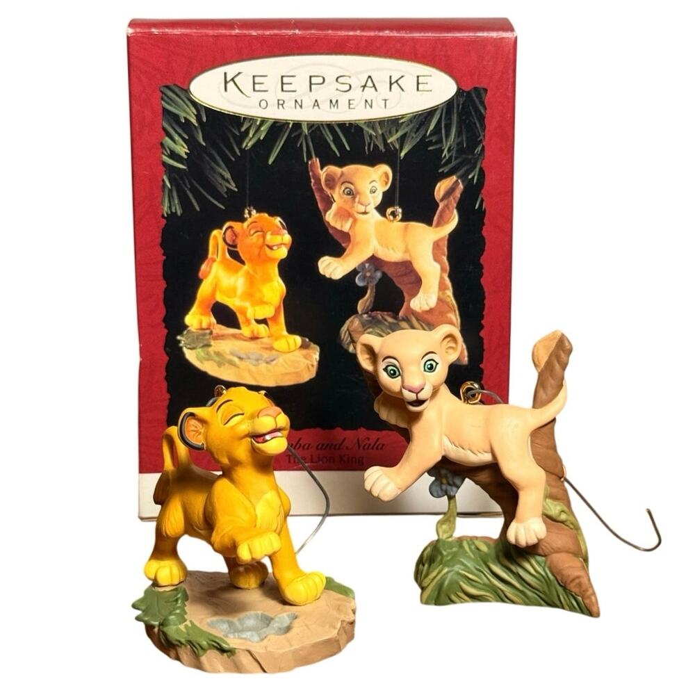 VTG 1994 Hallmark Keepsake Ornament The Lion King Simba Nala Cubs Set Box